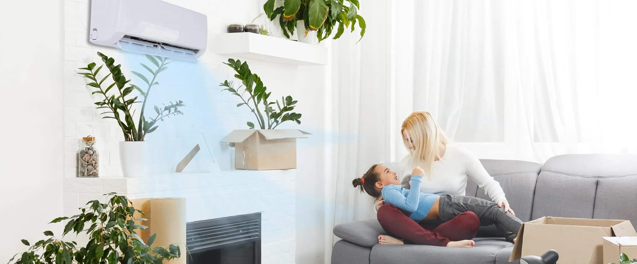 Ceiling-mounted cassette air conditioning unit in a commercial or office space.